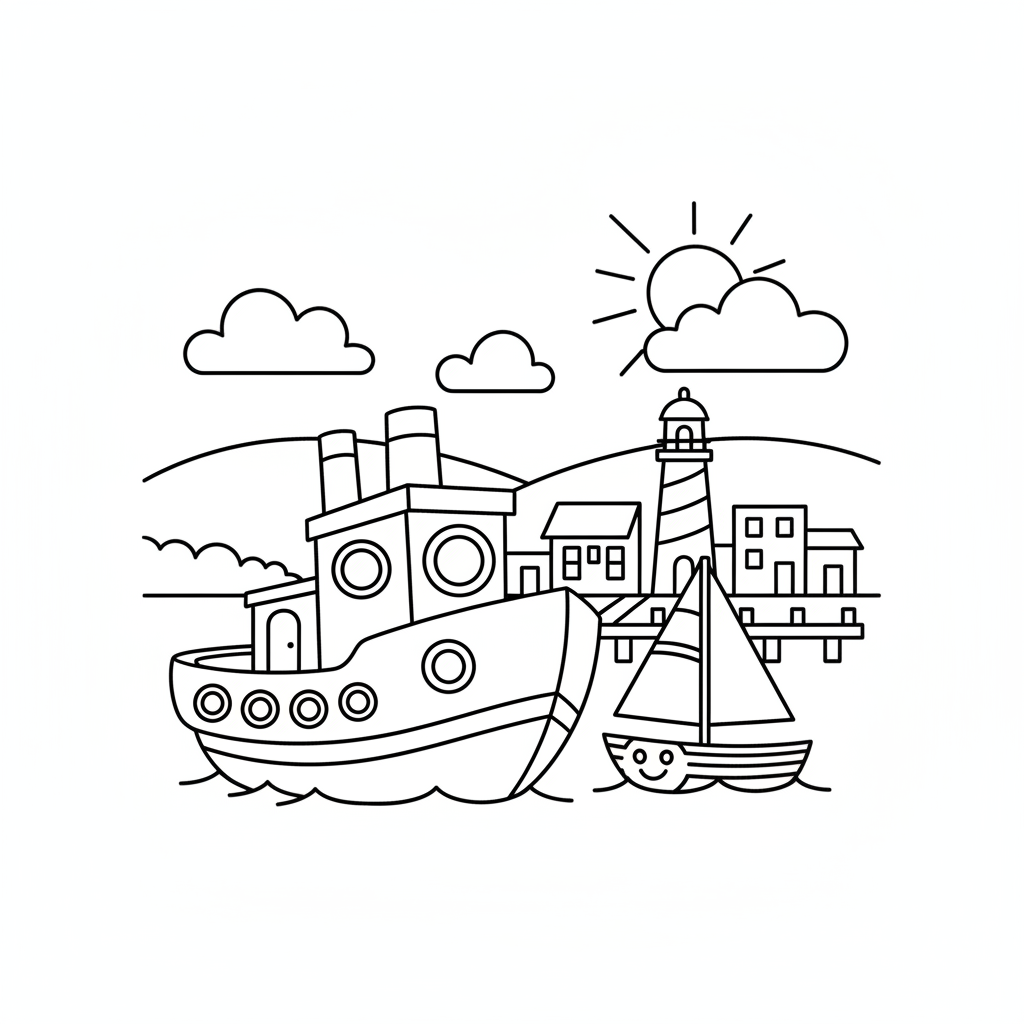 Harbor Boats coloring page