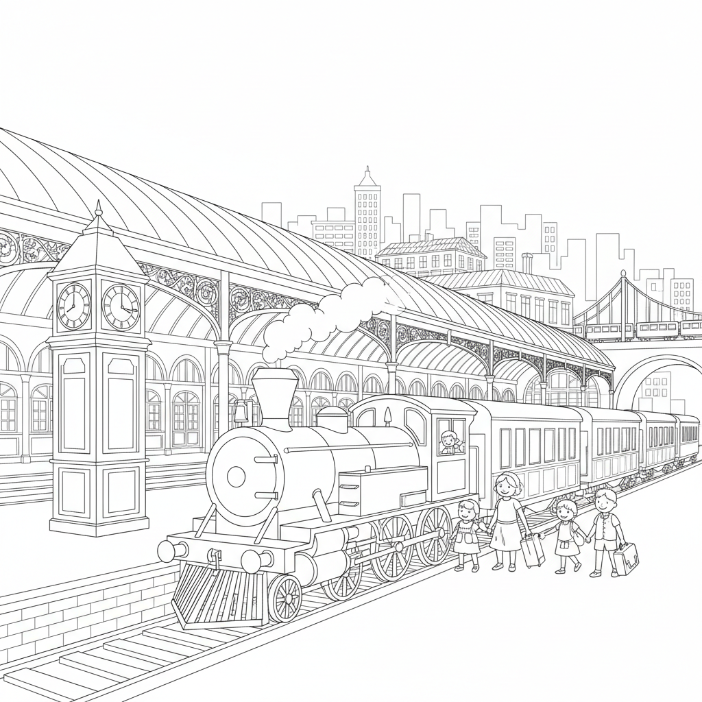 Train Station coloring page