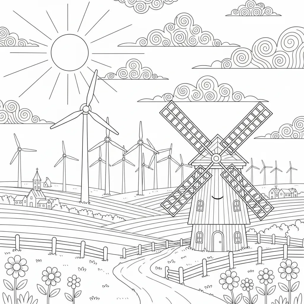 Windmill Field coloring page